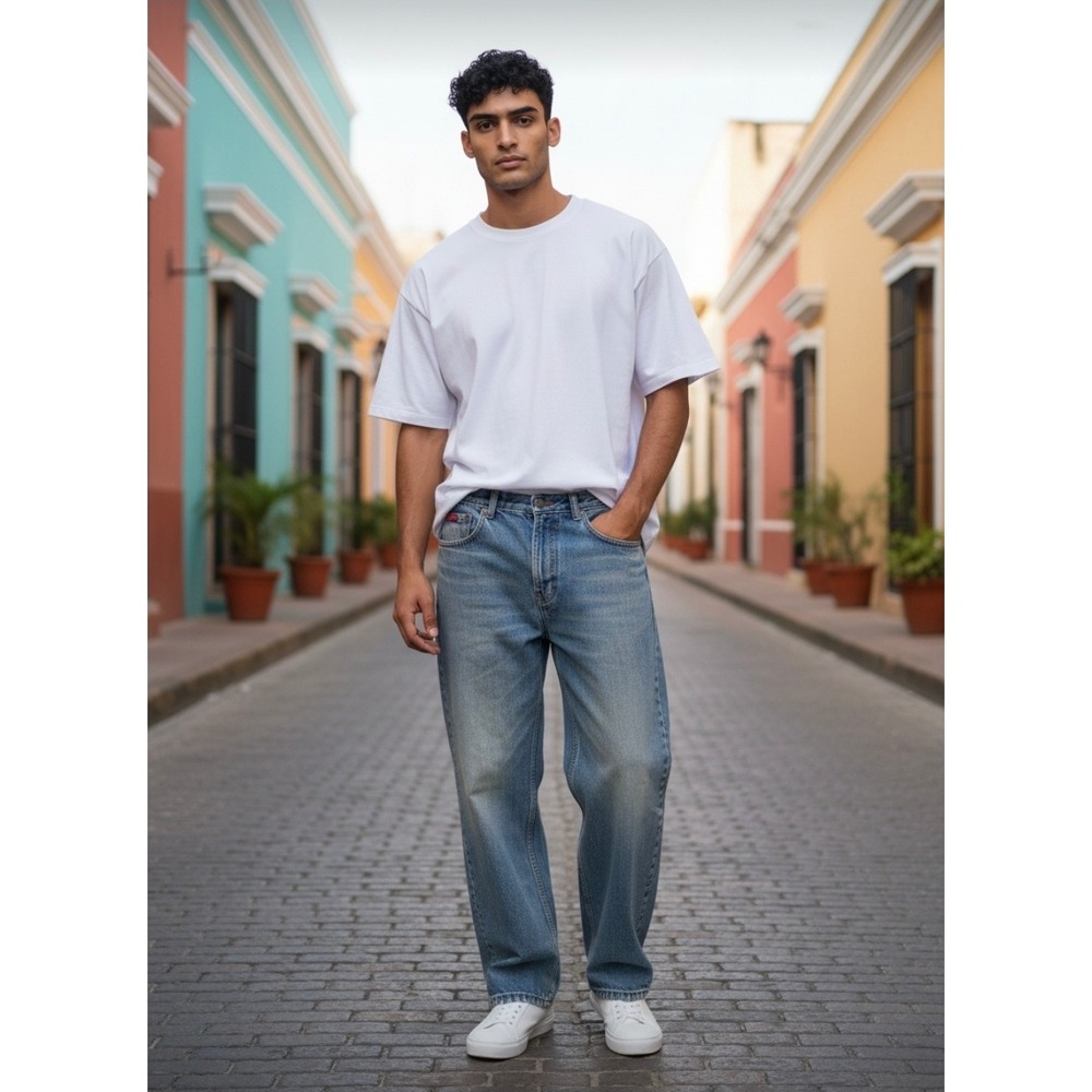 Chaps Denim Mens Medium Wash Straight Leg Cotton Jeans Blue‎